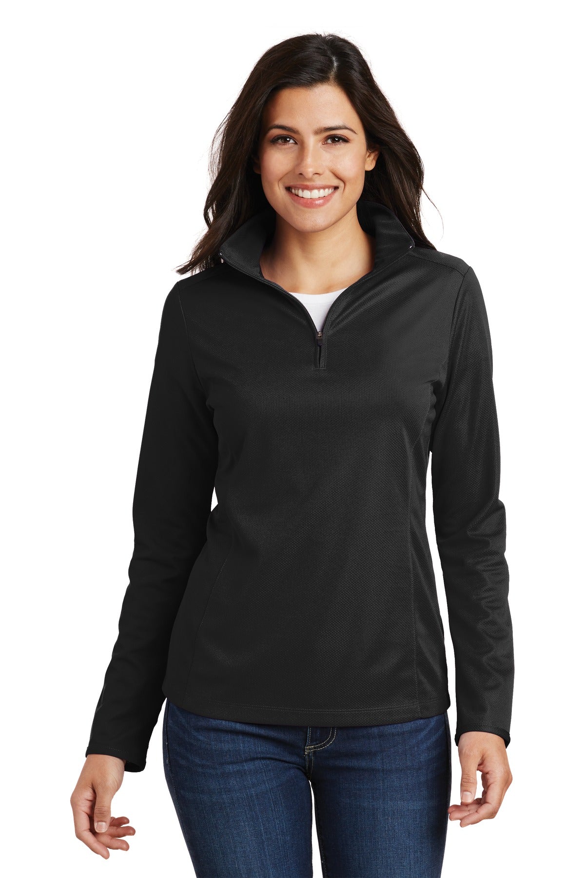 Port Authority Women's Pinpoint Mesh 1/2-Zip . L806 Black