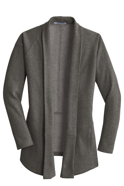 Port Authority Women's Interlock Cardigan. L807 Charcoal Heather/ Medium Heather Grey