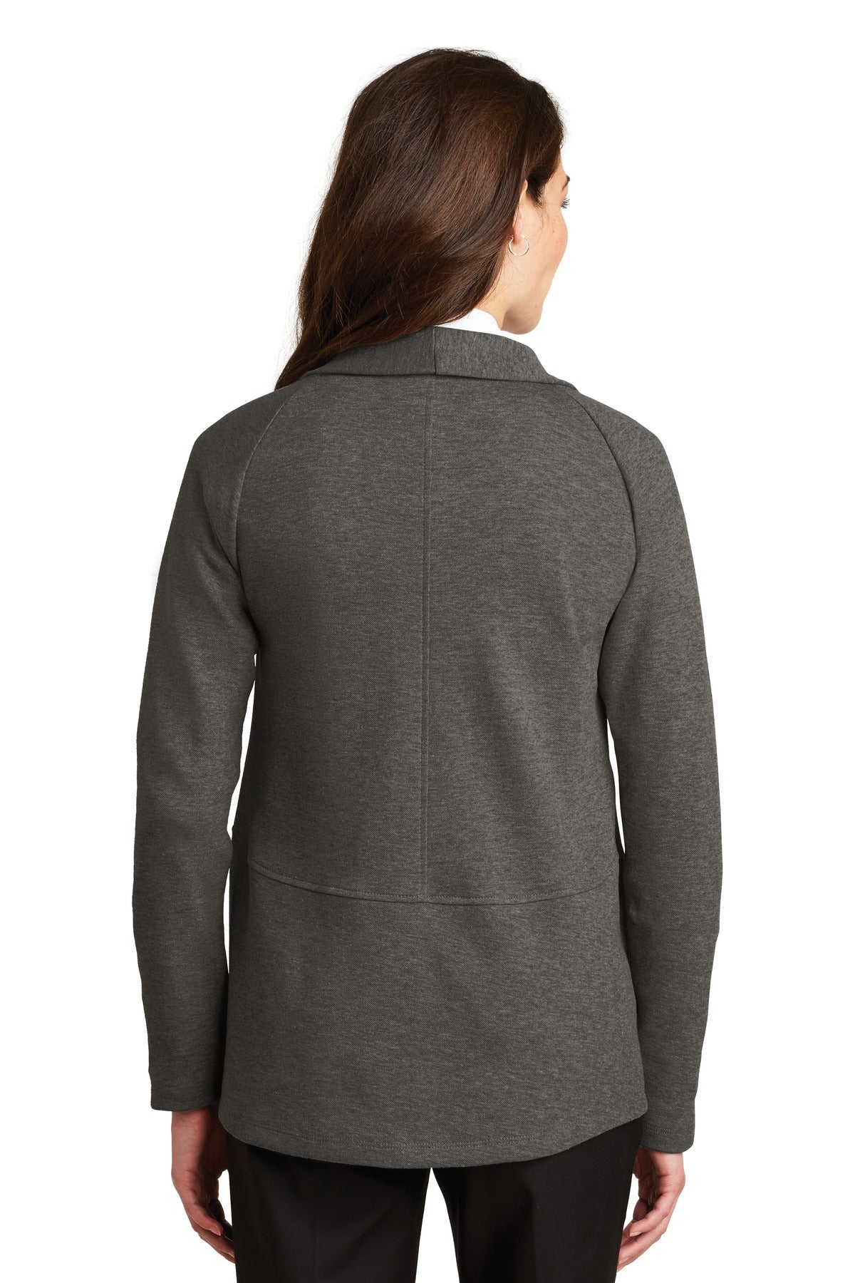 Port Authority Women's Interlock Cardigan. L807 Charcoal Heather/ Medium Heather Grey