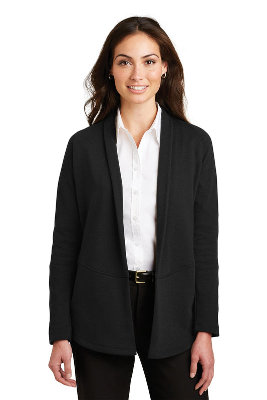 Port Authority Women's Interlock Cardigan. L807 Deep Black/ Charcoal Heather
