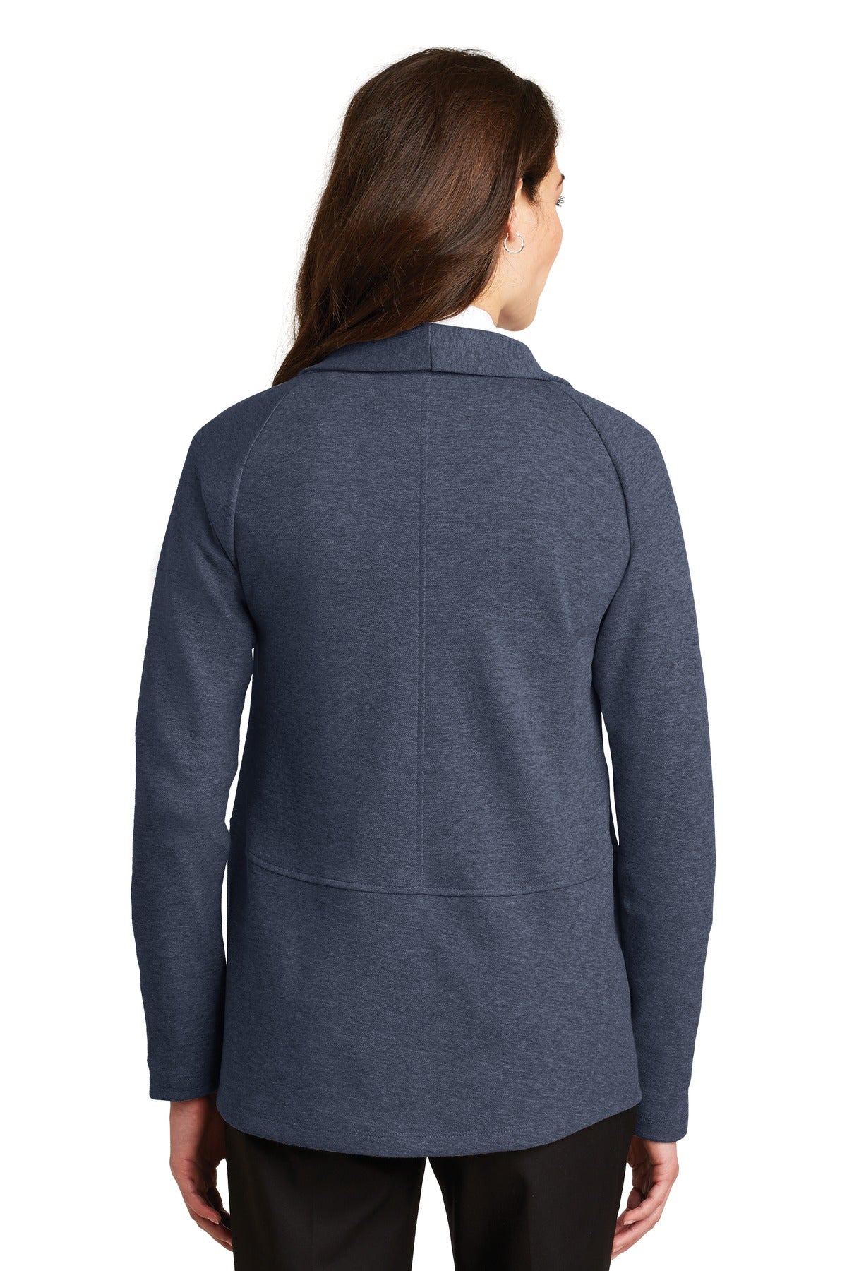 Port Authority Women's Interlock Cardigan. L807 Estate Blue Heather/ Charcoal Heather