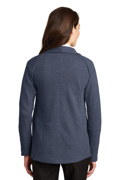 Port Authority Women's Interlock Cardigan. L807 Estate Blue Heather/ Charcoal Heather