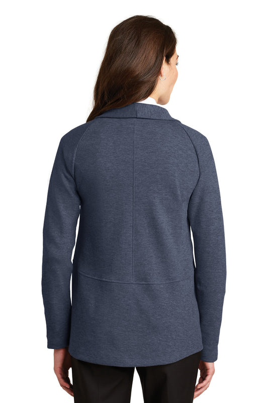 Port Authority Women's Interlock Cardigan. L807 Estate Blue Heather/ Charcoal Heather