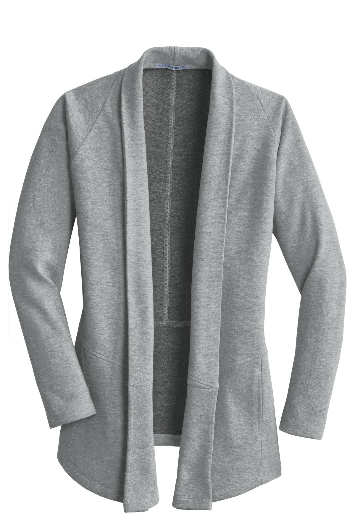 Port Authority Women's Interlock Cardigan. L807 Medium Heather Grey/ Charcoal Heather
