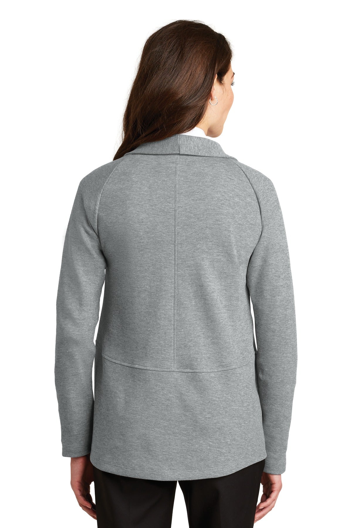 Port Authority Women's Interlock Cardigan. L807 Medium Heather Grey/ Charcoal Heather