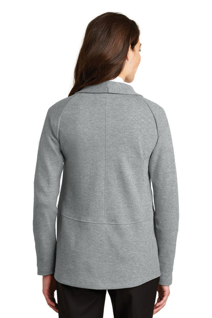 Port Authority Women's Interlock Cardigan. L807 Medium Heather Grey/ Charcoal Heather