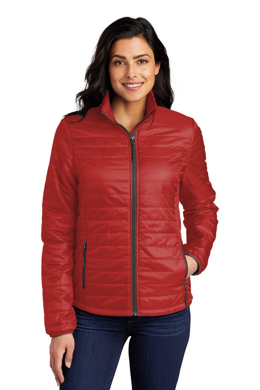 Port Authority Women's Packable Puffy Jacket L850 Fire Red/ Graphite