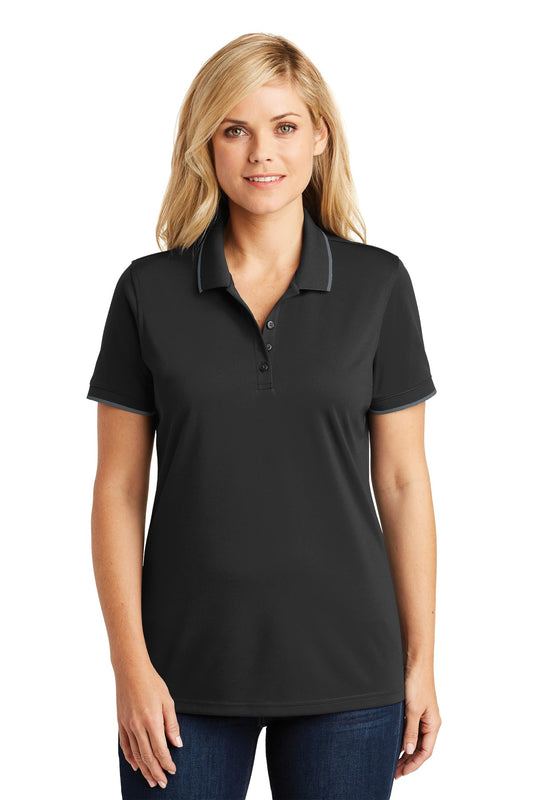 Port Authority Women's Dry Zone UV Micro-Mesh Tipped Polo. LK111 Deep Black/ Graphite