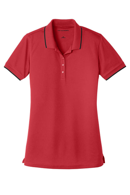 Port Authority Women's Dry Zone UV Micro-Mesh Tipped Polo. LK111 Rich Red/ Deep Black