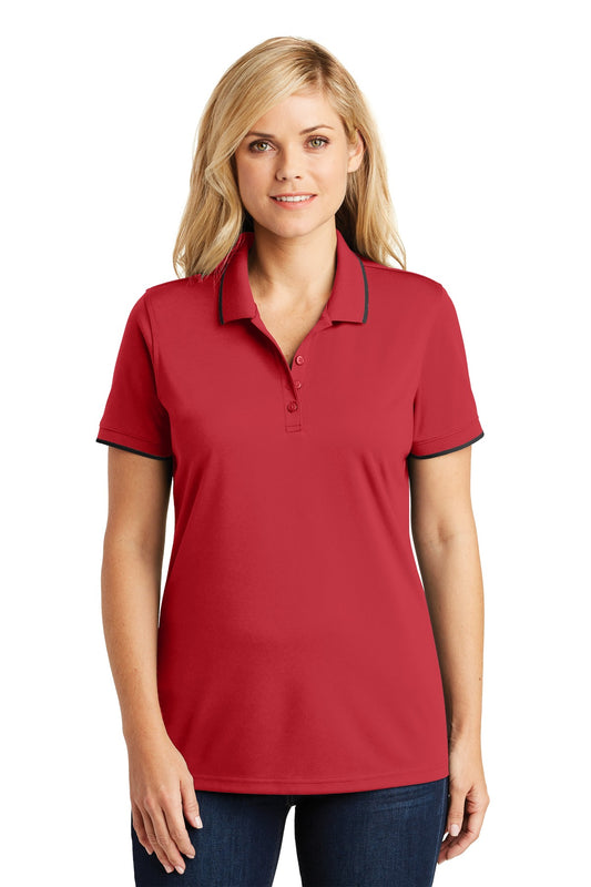 Port Authority Women's Dry Zone UV Micro-Mesh Tipped Polo. LK111 Rich Red/ Deep Black