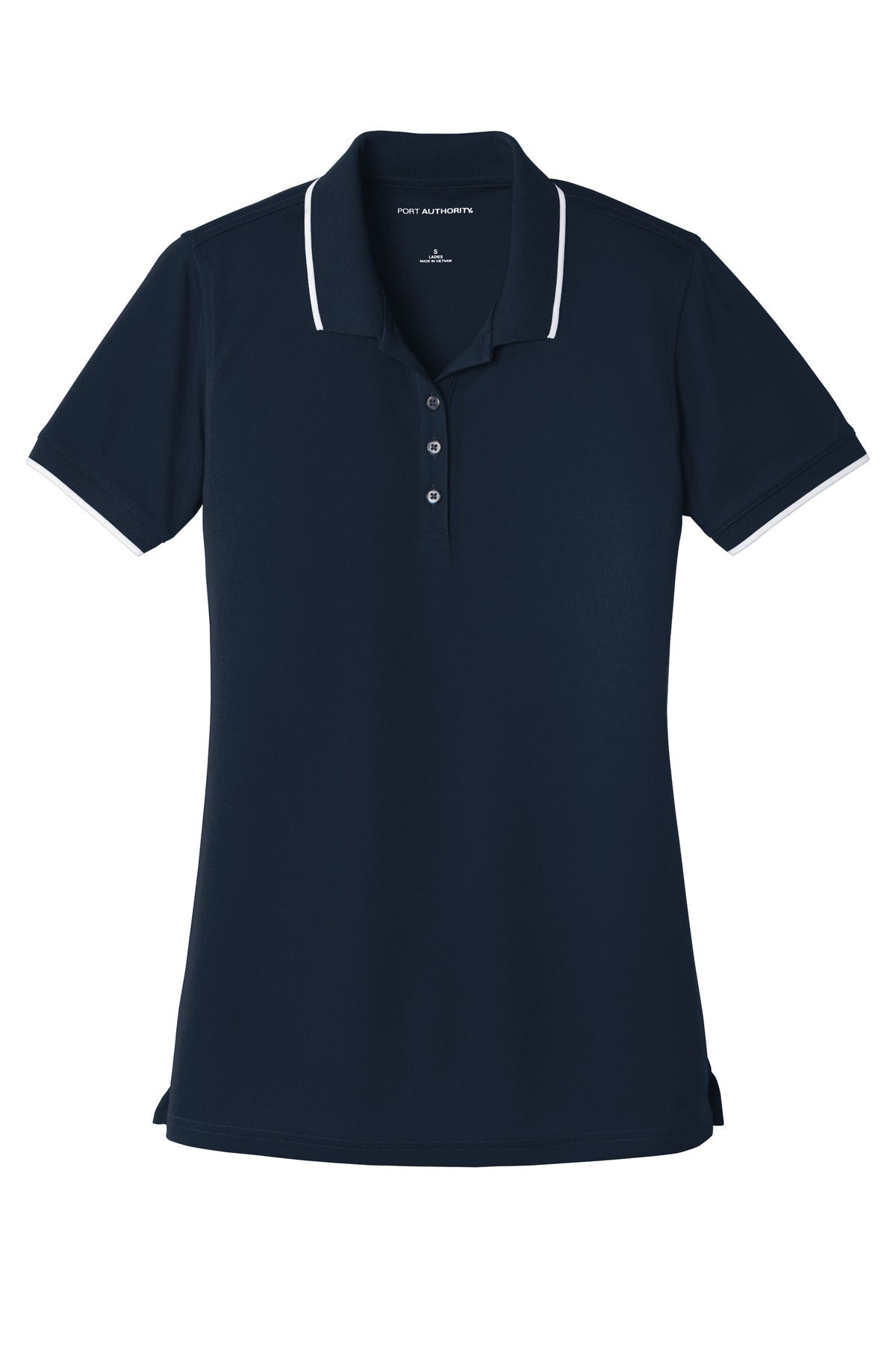Port Authority Women's Dry Zone UV Micro-Mesh Tipped Polo. LK111 River Blue Navy/ White