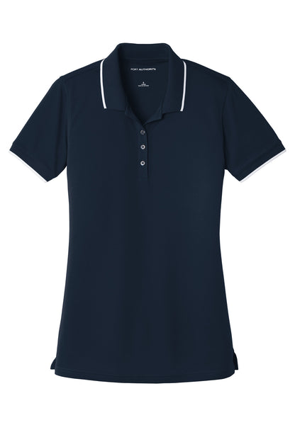 Port Authority Women's Dry Zone UV Micro-Mesh Tipped Polo. LK111 River Blue Navy/ White