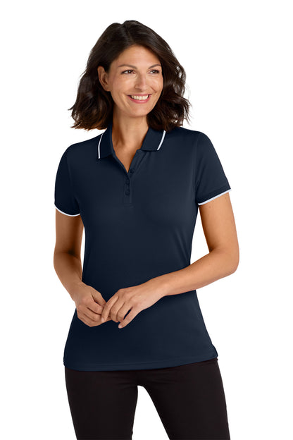 Port Authority Women's Dry Zone UV Micro-Mesh Tipped Polo. LK111 River Blue Navy/ White