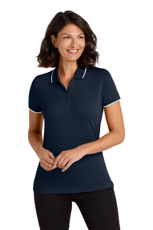 Port Authority Women's Dry Zone UV Micro-Mesh Tipped Polo. LK111 River Blue Navy/ White