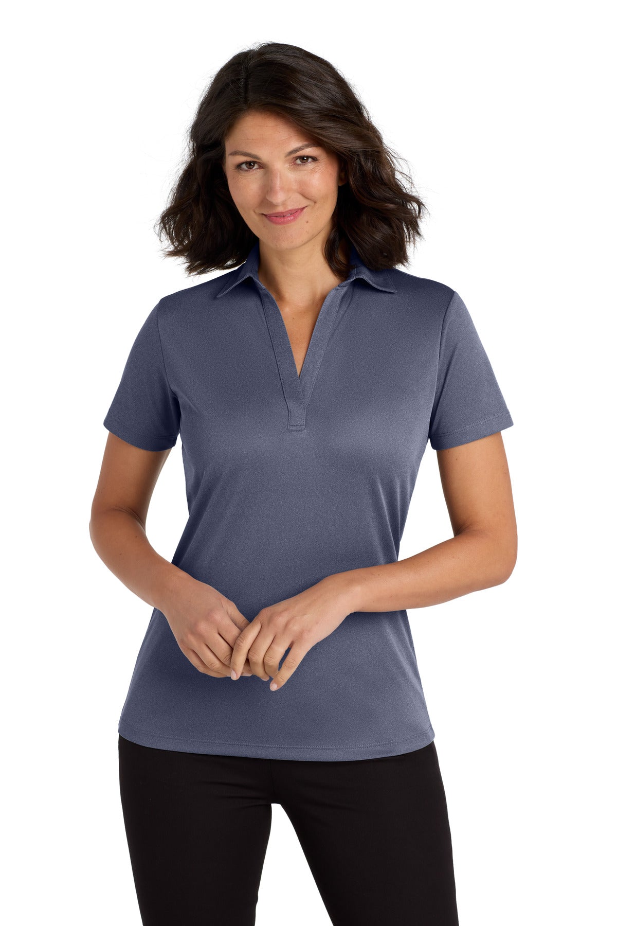Port Authority  Women's Heathered Silk Touch  Performance Polo. LK542 Navy Heather