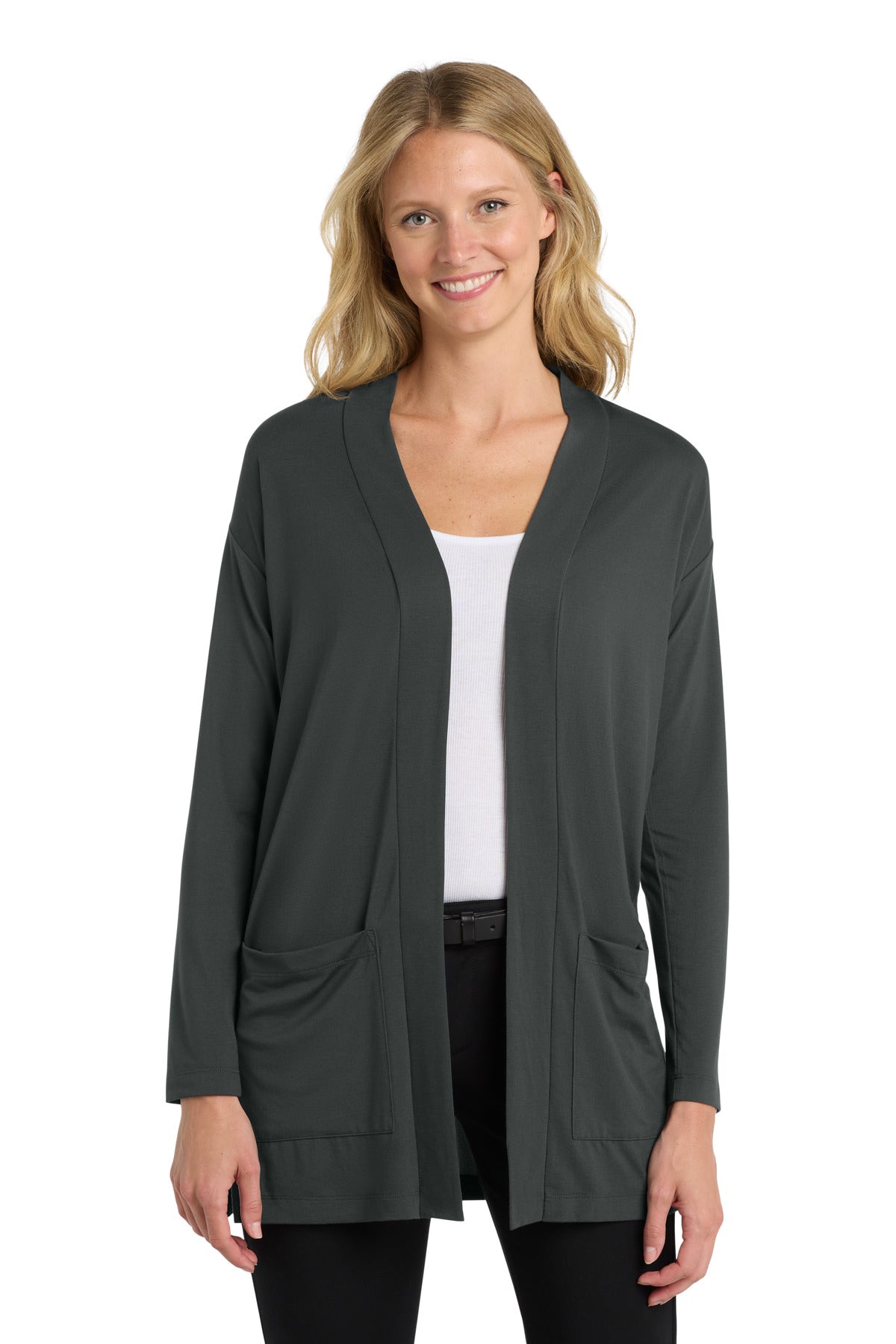 Port Authority Women's Concept Long Pocket Cardigan  LK5434 Grey Smoke