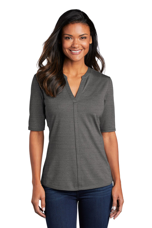 Port Authority  Women's Stretch Heather Open Neck Top  LK583 Black/ Thunder Grey