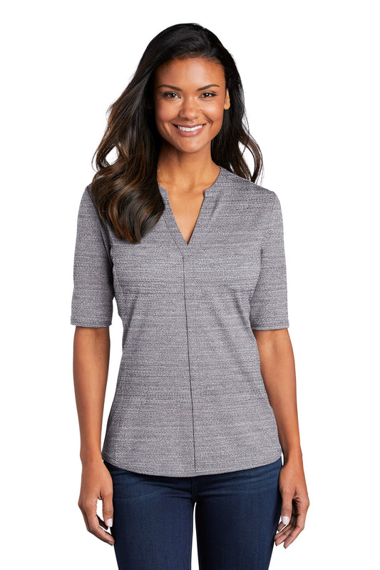 Port Authority  Women's Stretch Heather Open Neck Top  LK583 Graphite/ White