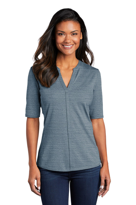 Port Authority  Women's Stretch Heather Open Neck Top  LK583 Regatta Blue/ Gusty Grey