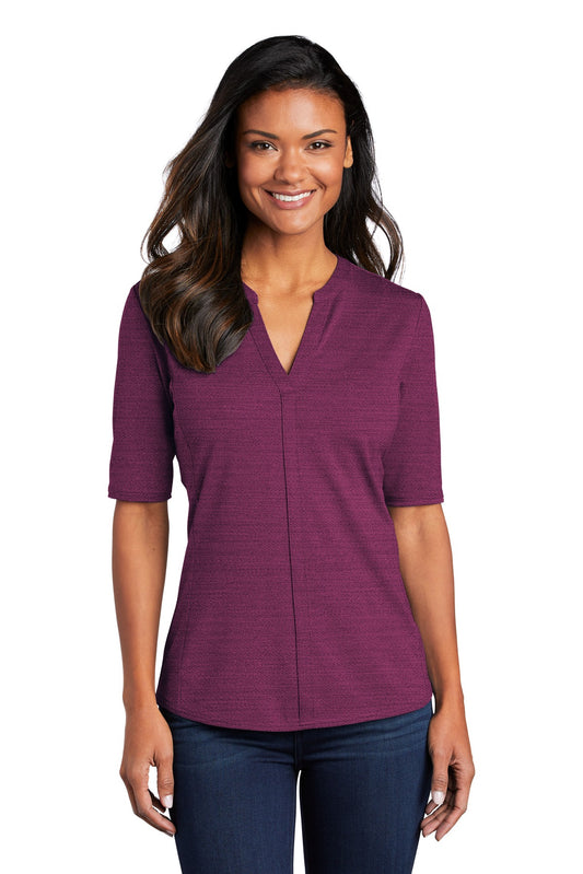 Port Authority  Women's Stretch Heather Open Neck Top  LK583 Violet Purple/ Black