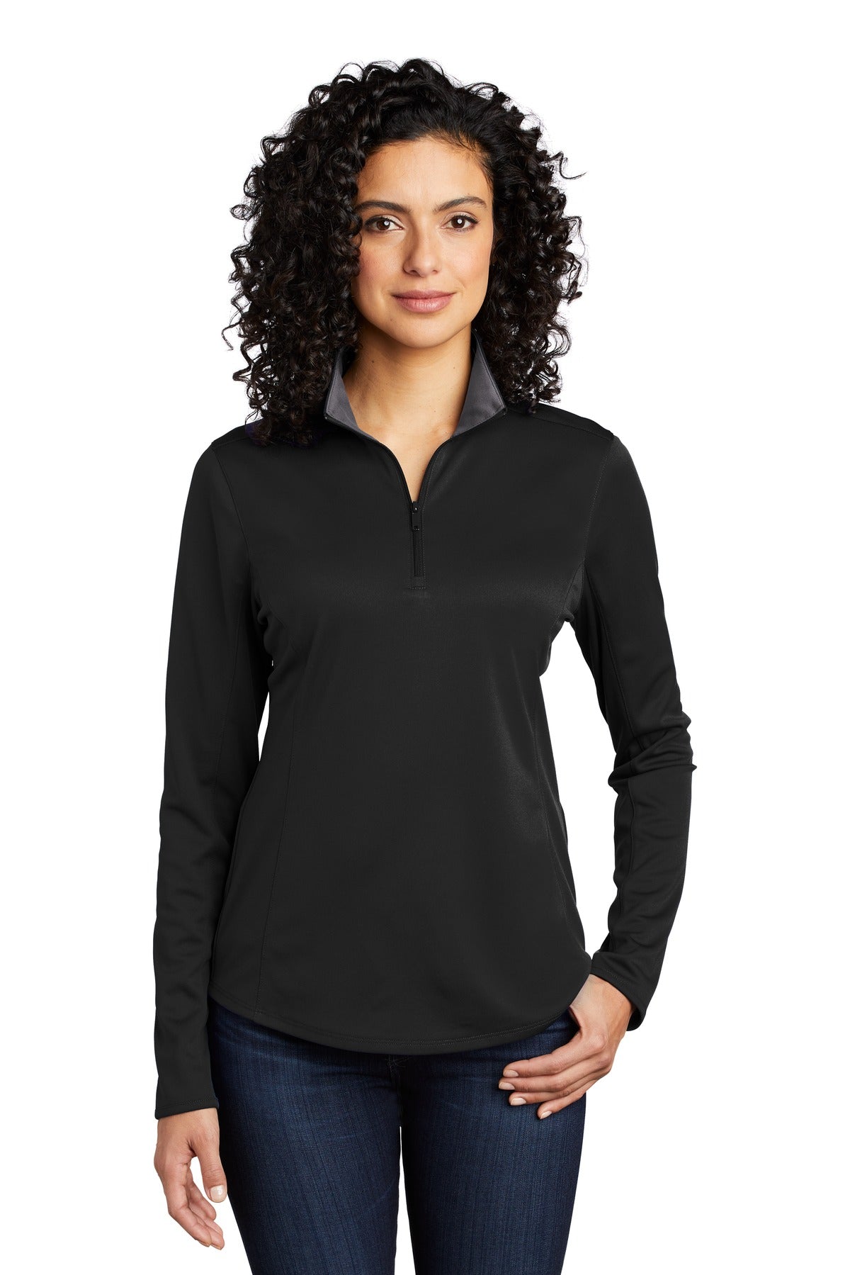 Port Authority  Women's Silk Touch  Performance 1/4-Zip LK584 Black/ Steel Grey