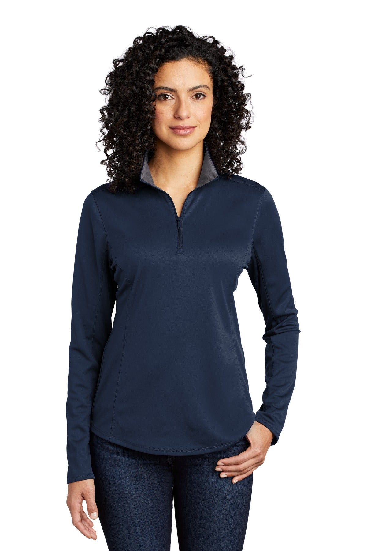 Port Authority  Women's Silk Touch  Performance 1/4-Zip LK584 Navy/ Steel Grey