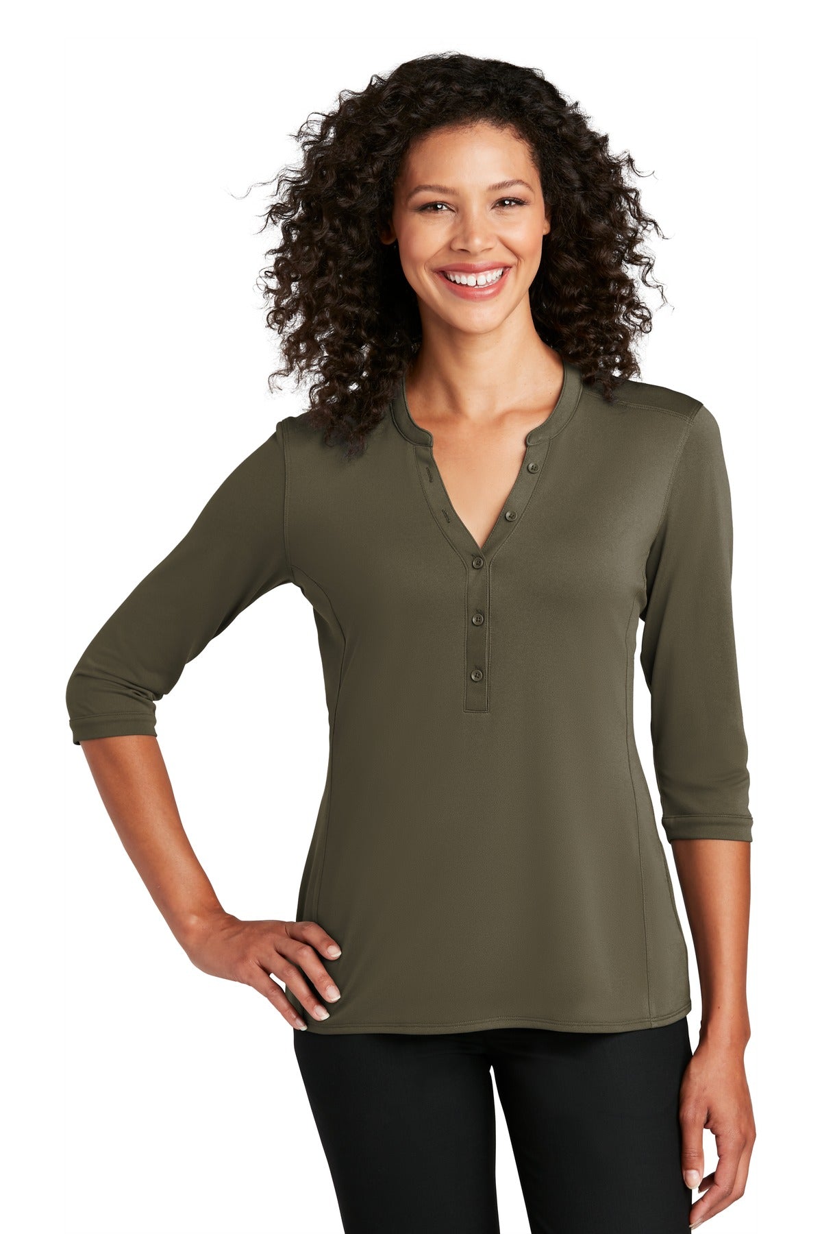 Port Authority   Women's UV Choice Pique Henley LK750 Deep Olive