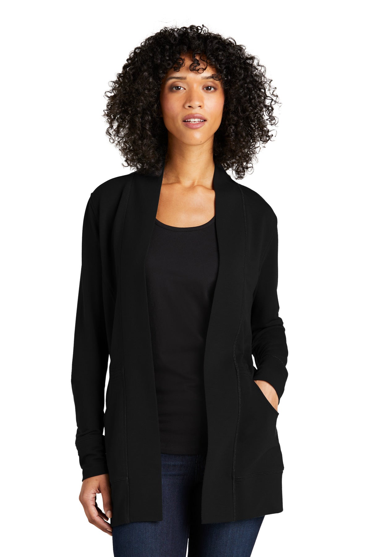 Port Authority Women's Microterry Cardigan LK825 Deep Black