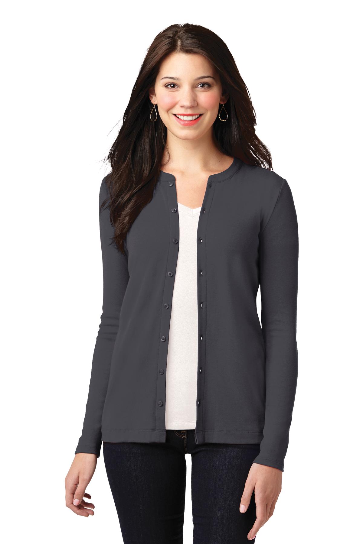 Port Authority Women's Concept Stretch Button-Front Cardigan. LM1008 Grey Smoke