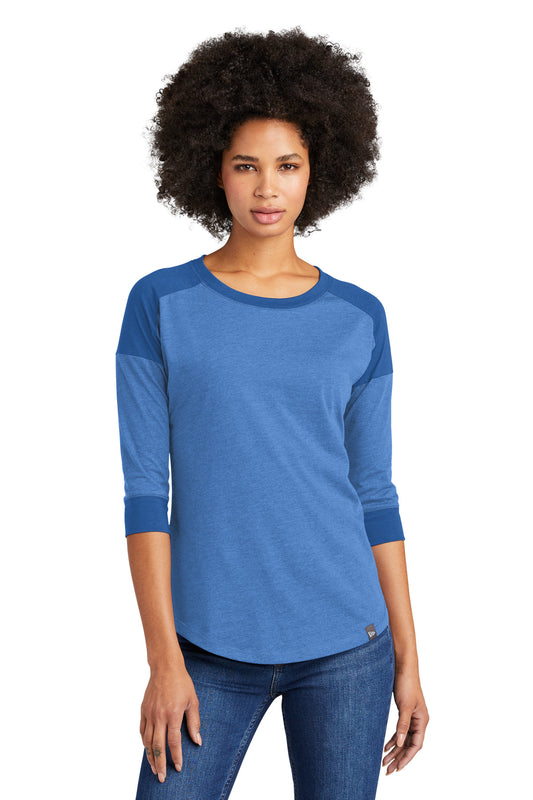 New Era  Women's Heritage Blend 3/4-Sleeve Baseball Raglan Tee. LNEA104 Royal/ Royal Heather