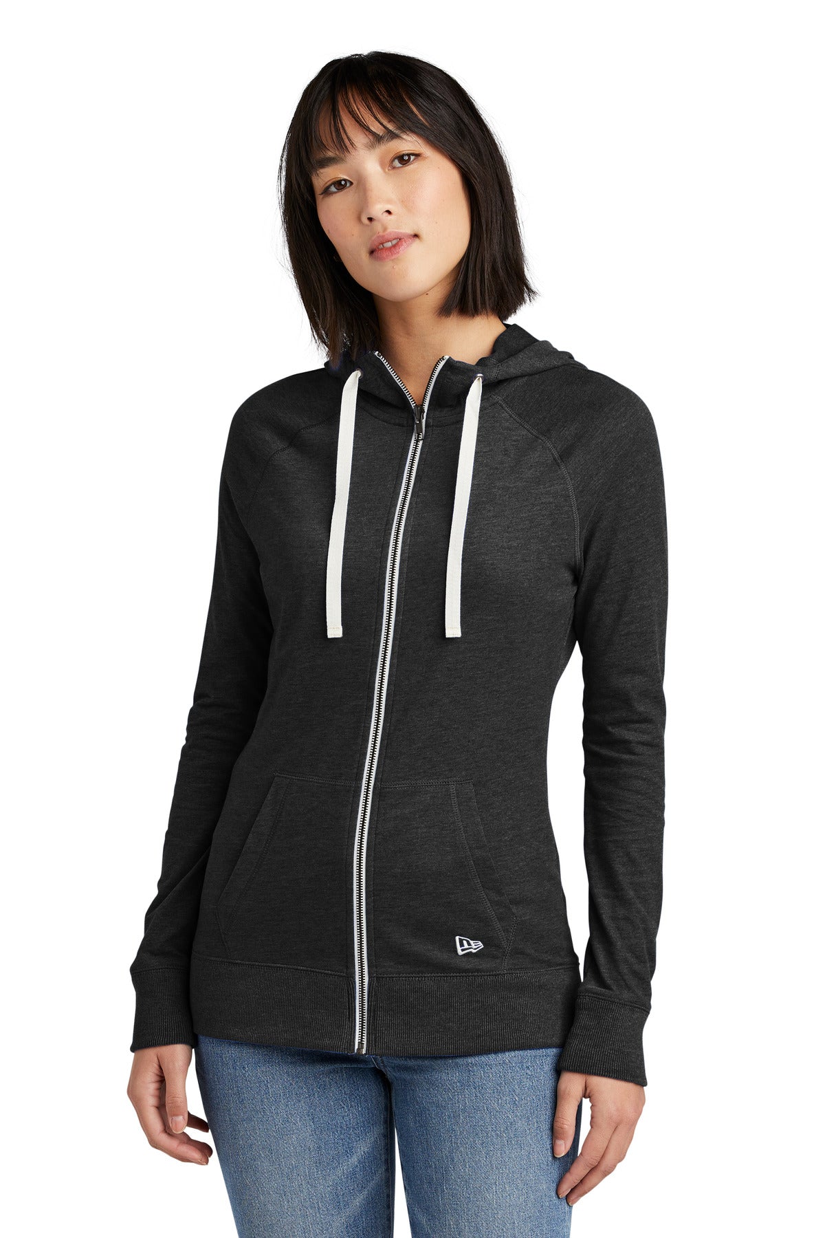New Era Women's Sueded Cotton Blend Full-Zip Hoodie. LNEA122 Black Heather