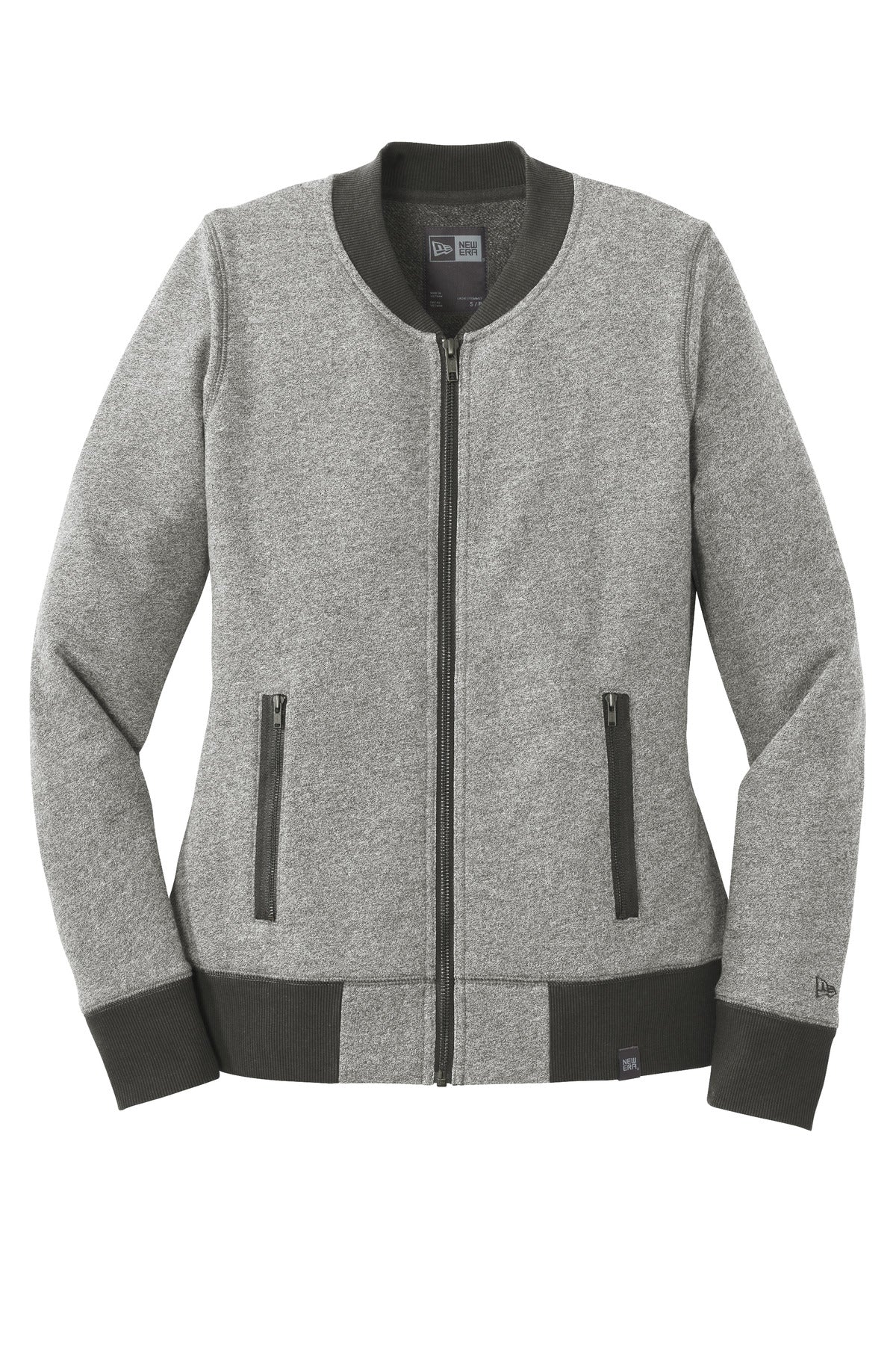 New Era Women's French Terry Baseball Full-Zip. LNEA503 Light Graphite Twist/ Graphite
