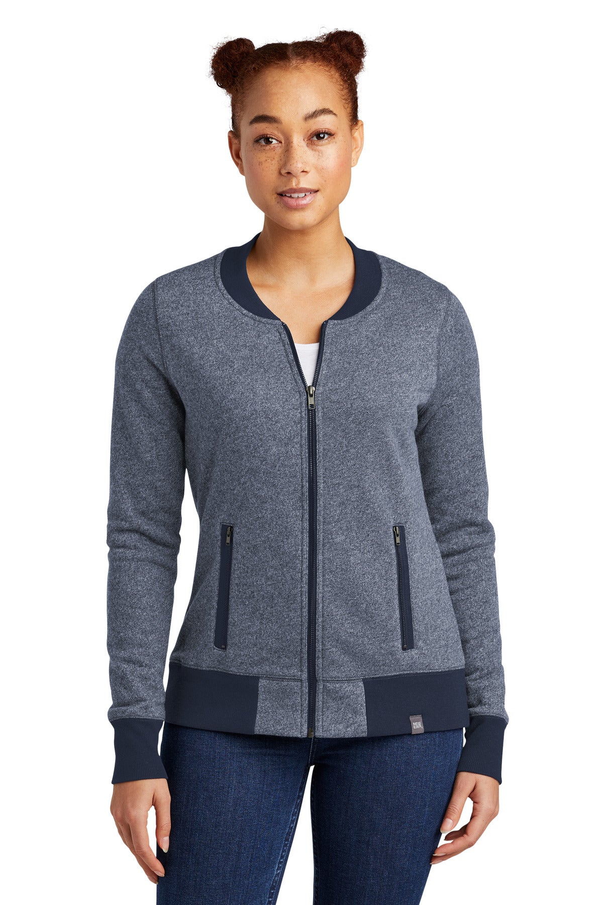 New Era Women's French Terry Baseball Full-Zip. LNEA503 True Navy Twist/ True Navy