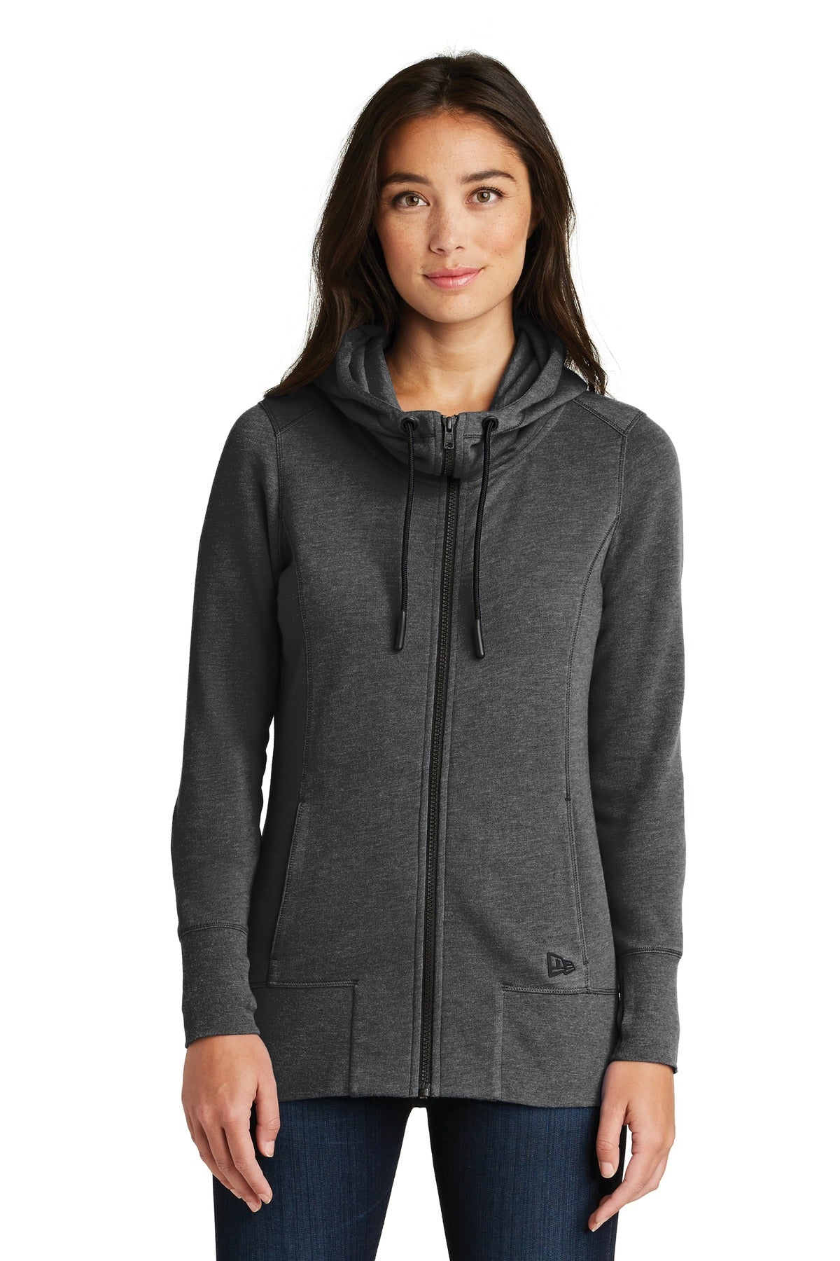 New Era  Women's Tri-Blend Fleece Full-Zip Hoodie. LNEA511 Black Heather