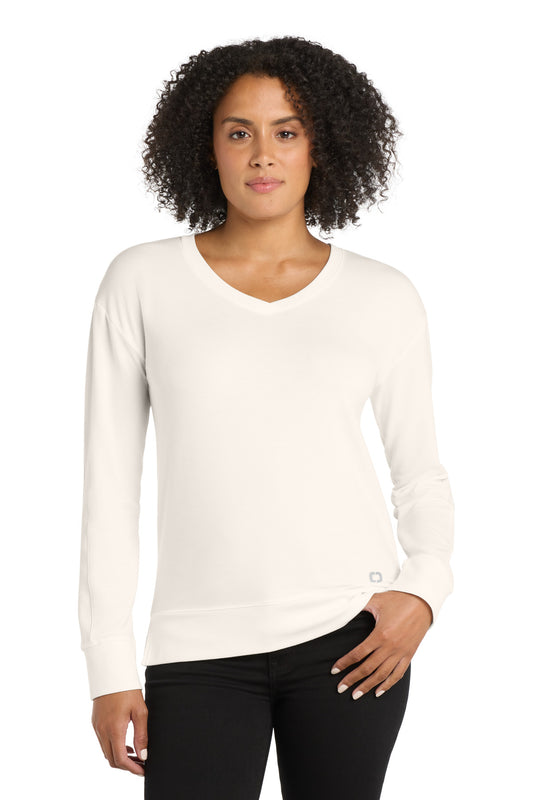 OGIO Women's Luuma Flex Long Sleeve V-Neck LOG825 Ivory Snow