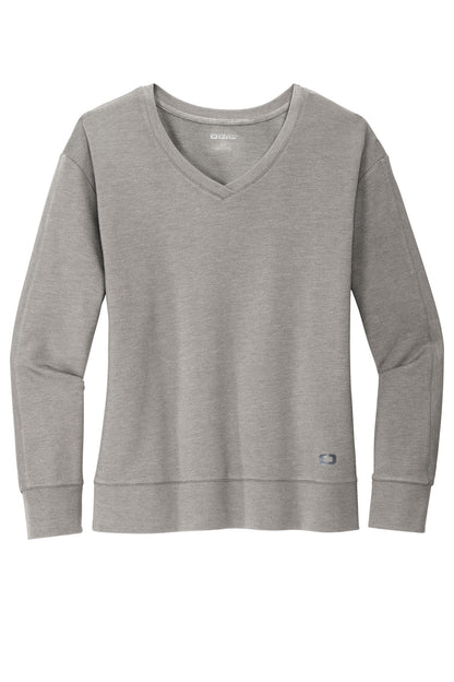 OGIO Women's Luuma Flex Long Sleeve V-Neck LOG825 Petrol Grey Heather