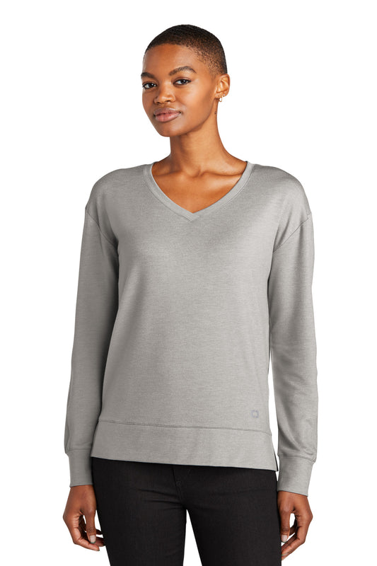 OGIO Women's Luuma Flex Long Sleeve V-Neck LOG825 Petrol Grey Heather