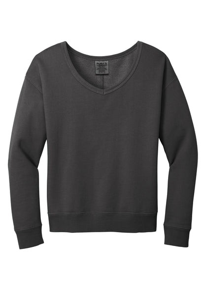 Port & Company Women's Beach Wash Garment-Dyed V-Neck Sweatshirt LPC098V Coal