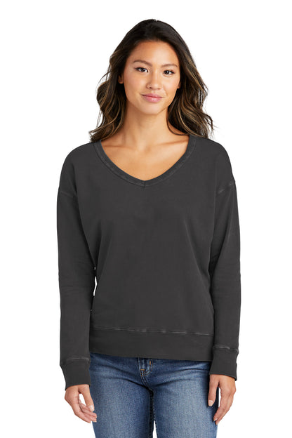 Port & Company Women's Beach Wash Garment-Dyed V-Neck Sweatshirt LPC098V Coal