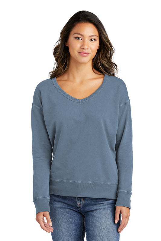Port & Company Women's Beach Wash Garment-Dyed V-Neck Sweatshirt LPC098V Faded Denim