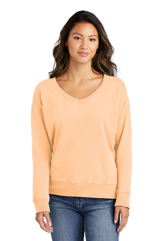 Port & Company Women's Beach Wash Garment-Dyed V-Neck Sweatshirt LPC098V Peach