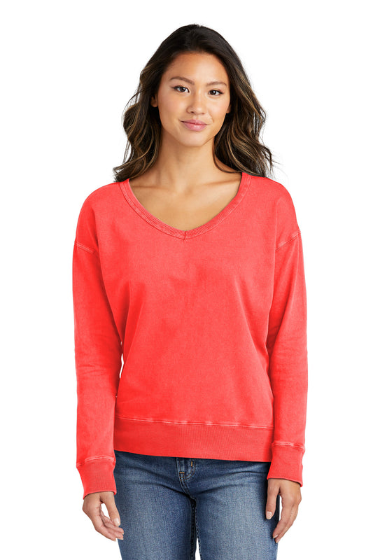 Port & Company Women's Beach Wash Garment-Dyed V-Neck Sweatshirt LPC098V Poppy