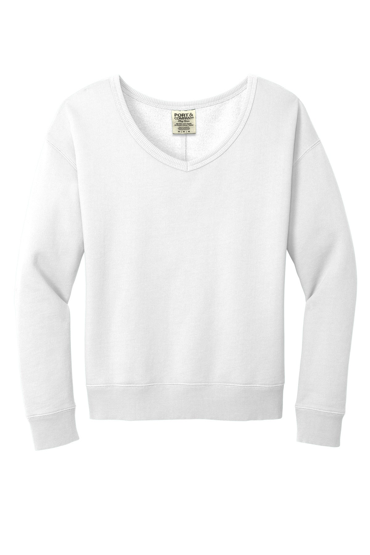 Port & Company Women's Beach Wash Garment-Dyed V-Neck Sweatshirt LPC098V White