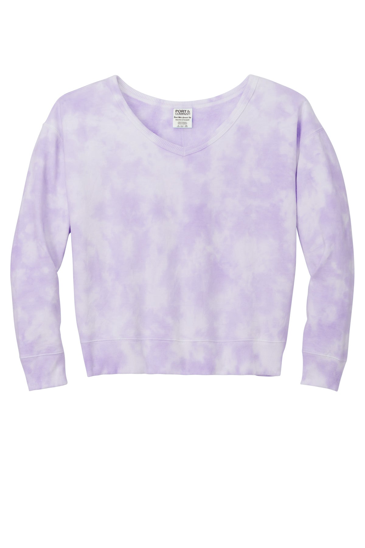 Port & Company Women's Beach Wash Cloud Tie-Dye V-Neck Sweatshirt LPC140V Amethyst