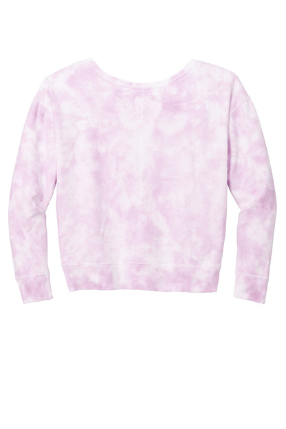 Port & Company Women's Beach Wash Cloud Tie-Dye V-Neck Sweatshirt LPC140V Cerise Pink