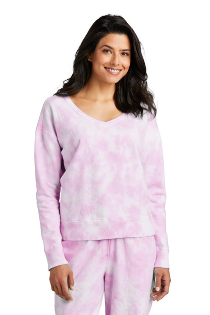 Port & Company Women's Beach Wash Cloud Tie-Dye V-Neck Sweatshirt LPC140V Cerise Pink