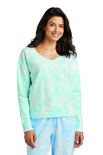 Port & Company Women's Beach Wash Cloud Tie-Dye V-Neck Sweatshirt LPC140V Cool Mint