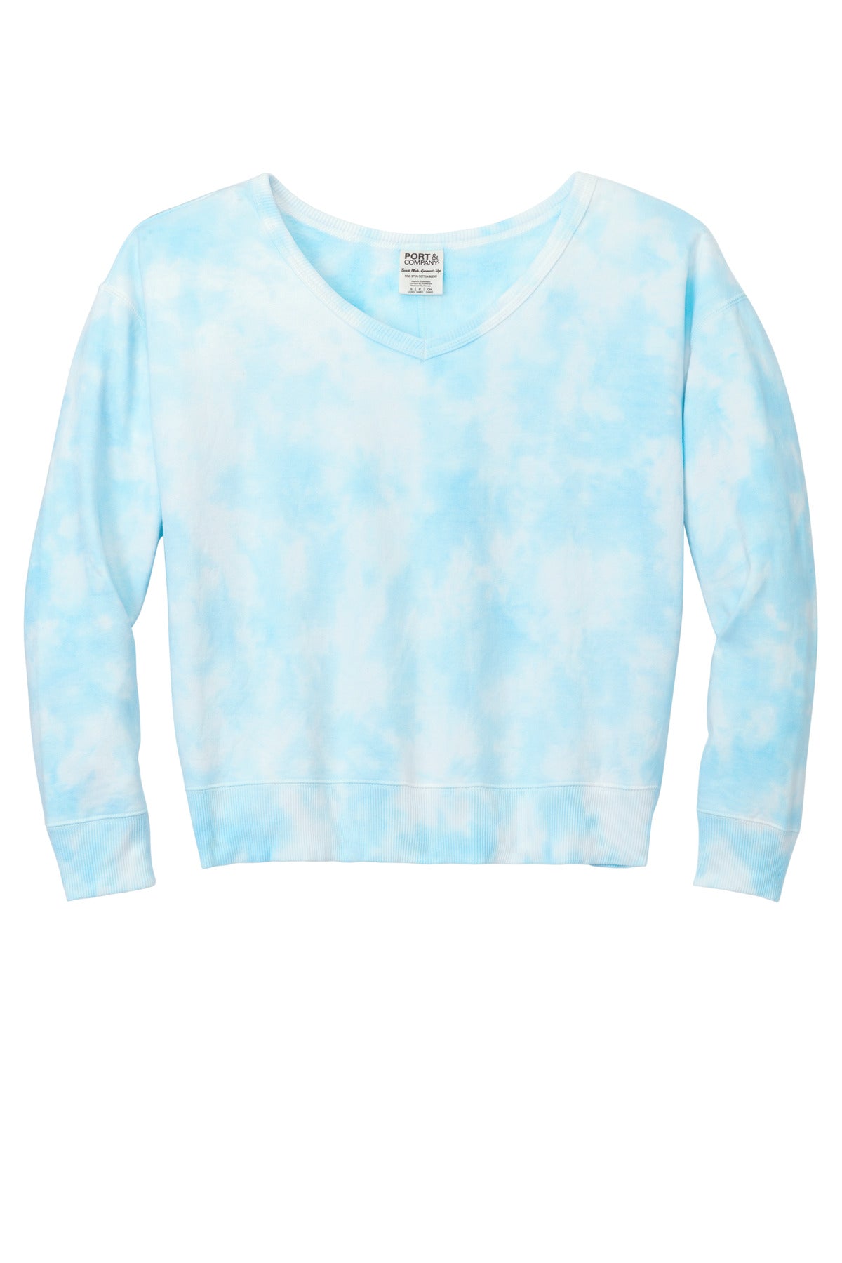 Port & Company Women's Beach Wash Cloud Tie-Dye V-Neck Sweatshirt LPC140V Glacier