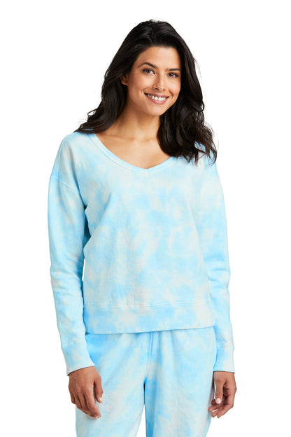 Port & Company Women's Beach Wash Cloud Tie-Dye V-Neck Sweatshirt LPC140V Glacier