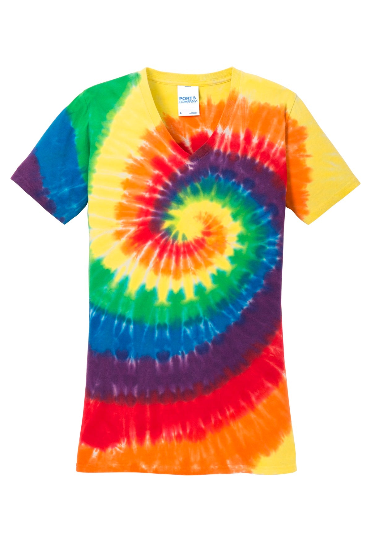 Port & Company Women's Tie-Dye V-Neck Tee.  LPC147V Rainbow